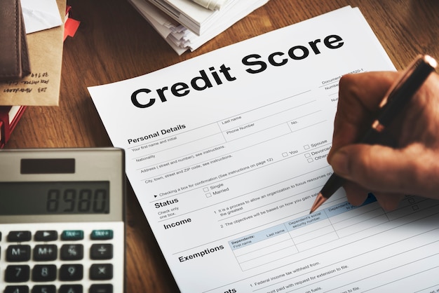 Credit score concept with financial and banking elements.